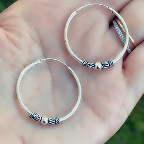 Sterling Silver Bali Hoops 30mm - Picture 3 of 5